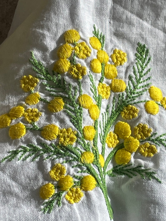 Embroidered linen hand towels.