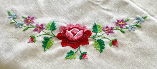 Bohemian style hand embroidered linen tablecloth