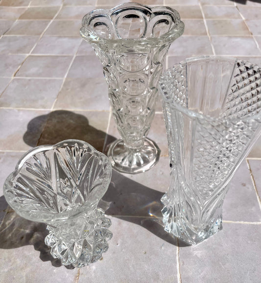 Set of 3 mini glass and crystal vases