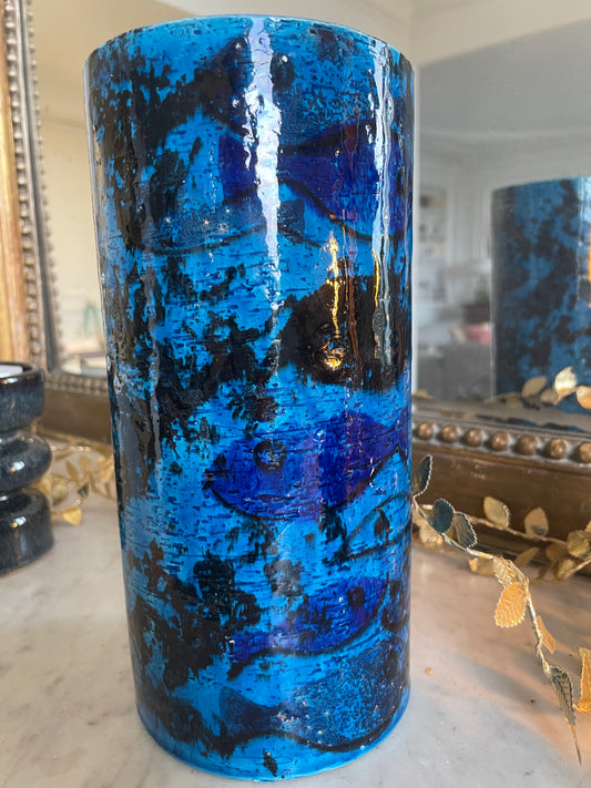 Vase bleu Rimini en céramique émaillée Bitossi.